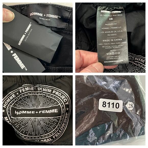 Homme + Femme NEW Distressed Flames Logo Jean Shorts Mens Sz 28 Black Stretch - Picture 11 of 11